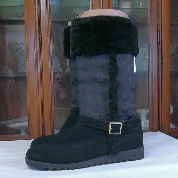 EC Coach Deeann Black Signature C Faux Fur Winter Boots w/GoldTone Acct Size 10B - Picture 8 of 8